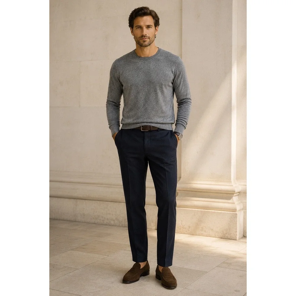 Banana Republic Men L Performance Silk Linen Crewneck Sweater Gray Luxury
